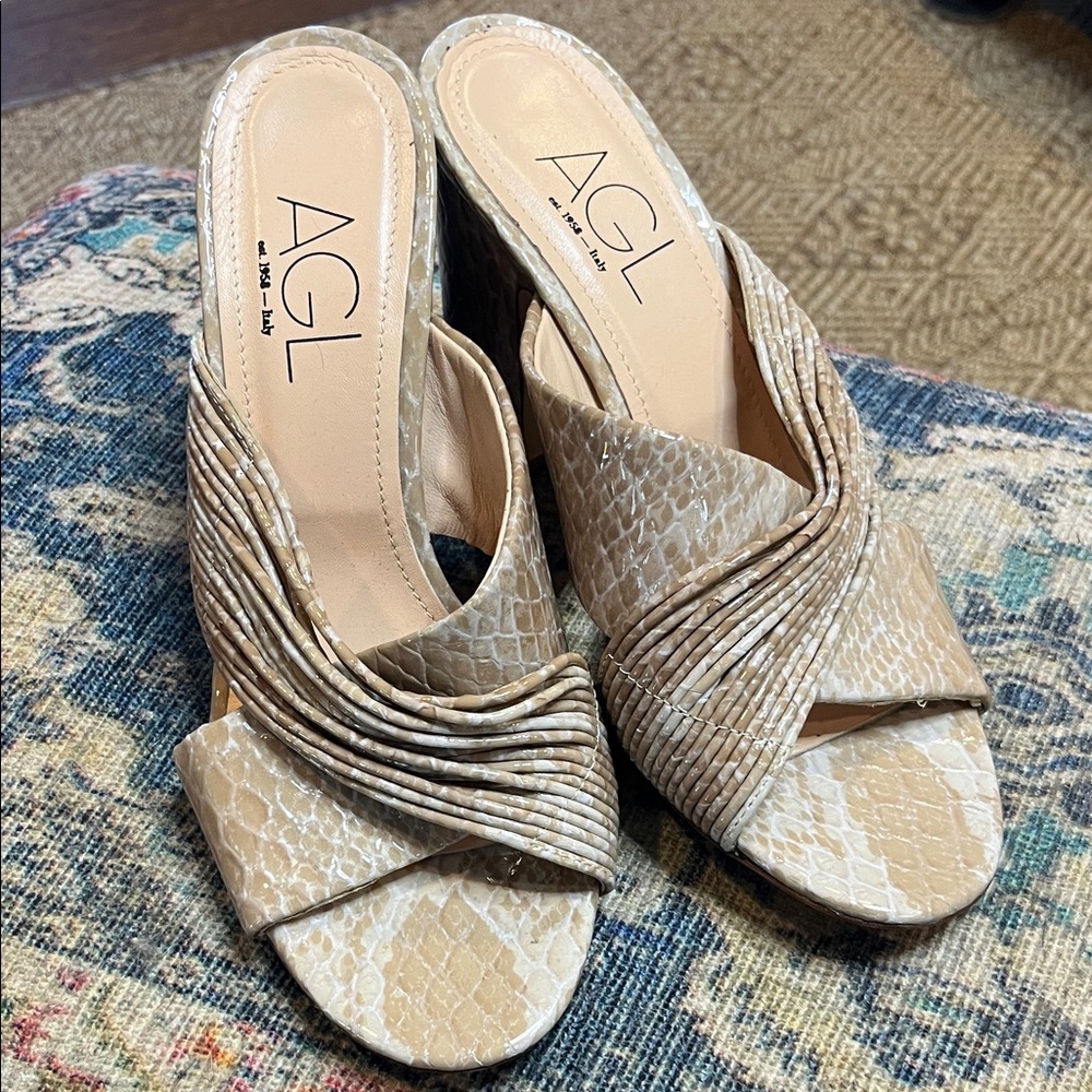 AGL Beige Snake Print Heels